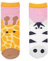 FlapJackKids Set 4 Paia di Calzini Antiscivolo - Giraffa e Zebra - Arancione/Rosa Calzini Antiscivolo