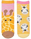 FlapJackKids Set 4 Paia di Calzini Antiscivolo - Giraffa e Zebra - Arancione/Rosa Calzini Antiscivolo