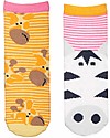 FlapJackKids Set 4 Paia di Calzini Antiscivolo - Giraffa e Zebra - Arancione/Rosa Calzini Antiscivolo