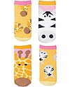 FlapJackKids Set 4 Paia di Calzini Antiscivolo - Giraffa e Zebra - Arancione/Rosa Calzini Antiscivolo