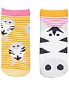 FlapJackKids Set 4 Paia di Calzini Antiscivolo - Giraffa e Zebra - Arancione/Rosa Calzini Antiscivolo
