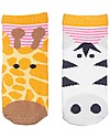 FlapJackKids Set 4 Paia di Calzini Antiscivolo - Giraffa e Zebra - Arancione/Rosa Calzini Antiscivolo