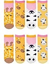FlapJackKids Set 4 Paia di Calzini Antiscivolo - Giraffa e Zebra - Arancione/Rosa Calzini Antiscivolo