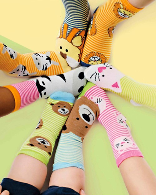 FlapJackKids Set 4 Paia di Calzini Antiscivolo - Giraffa e Zebra - Arancione/Rosa Calzini Antiscivolo