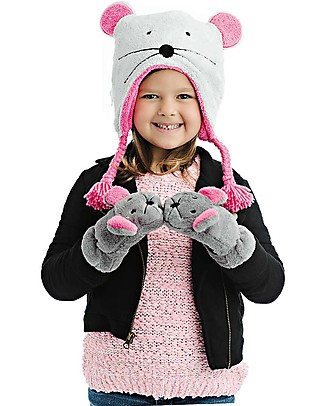 FlapJackKids Set Cappello Reversibile Gufo/Topino + Guanti Topino - Pile Anti-UV SPF 50+ Cappelli Invernali