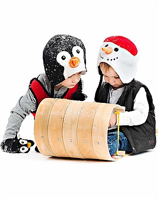 FlapJackKids Set Cappello Reversibile Pupazzo/Pinguino + Guanti Pinguino - Pile Anti-UV SPF 50+ Cappelli Invernali