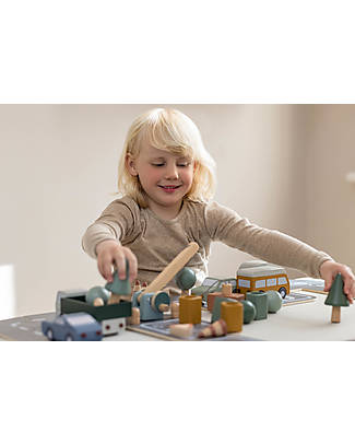 Flexa Accessori per Pista Auto in Legno - Alberi/Cespugli/Coni/Segni Stradali Giochi Montessoriani