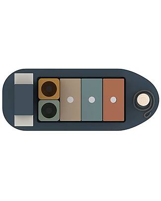 Flexa Nave Porta Container in Legno - Blu - con 5 Container e Magnete Macchine e Trenini in Legno