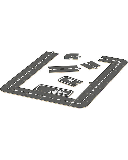 Flexa OUTLET - Puzzle Pista Auto - 22 Pezzi - Pezzo di Showroom Macchine e Trenini  in Legno