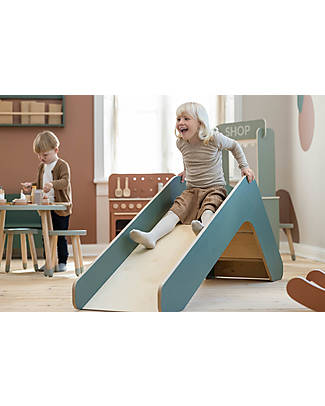 Flexa Scivolo in Legno - Verde - con Tre Gradini Giochi Montessoriani