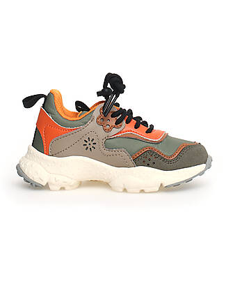 Flower Mountain Sneakers Doi Junior - Nylon - Militare e Arancione - Ecopelle e Tessuto Tecnico Riciclato Sneakers