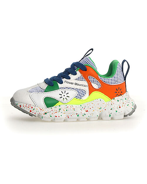 Flower Mountain Sneakers Saburo Junior - Fabbric Multi Pepper Sole - Bianco/Yellow/Salmone Scarpe