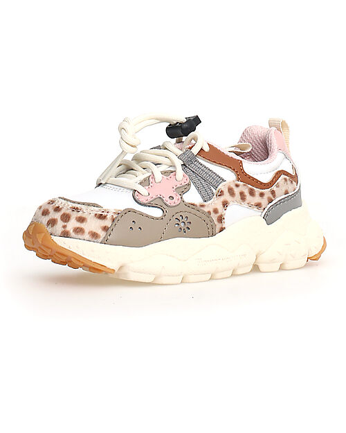 Flower Mountain Sneakers Yamano 3 Junior - Animalier - Beige e Multi - Ecopelle e Tessuto Tecnico Riciclato Scarpe