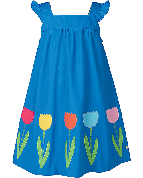 Frugi Abito Bimba Celia, Celeste/Fiori - 100% cotone bio Vestiti_