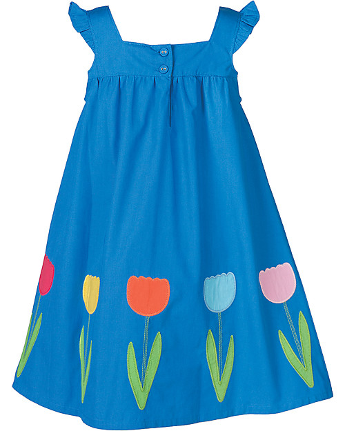 Frugi Abito Bimba Celia, Celeste/Fiori - 100% cotone bio Vestiti_