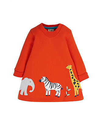 Frugi Abito Easy On Rosso Fuoco - Animali dello Zoo - 100% Cotone Organico GOTS Vestiti_