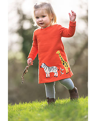 Frugi Abito Easy On Rosso Fuoco - Animali dello Zoo - 100% Cotone Organico GOTS Vestiti_