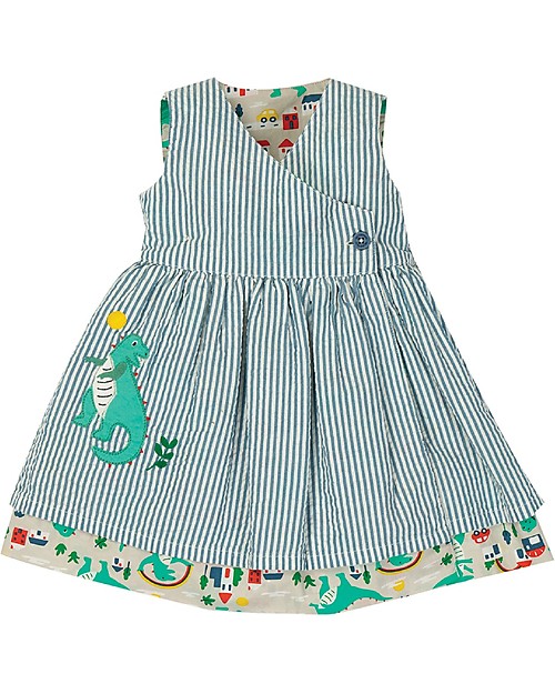 Frugi Abito Reversibile Nora -  Seersucker Stripe/Dino (da 1 a 4 anni) Vestiti_