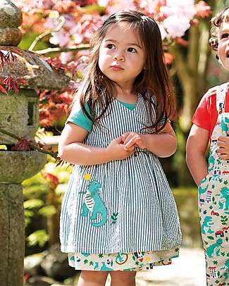Frugi Abito Reversibile Nora - Seersucker Stripe/Dino (da 4 a 6 anni) Vestiti