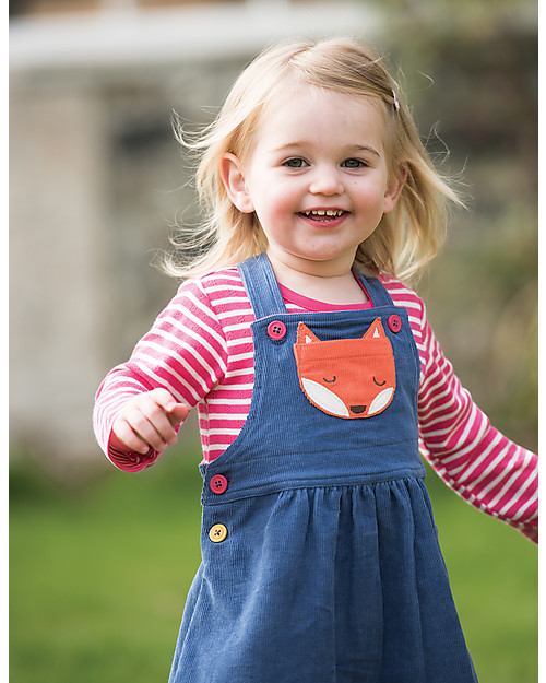 Frugi Abito Salopette Doris Velluto Millerighe, Blu/Volpe - 100% cotone bio Vestiti_