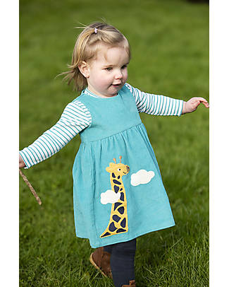 Frugi Abito Scamiciato Azzurro - Giraffa - 100% Cotone Organico Vestiti_