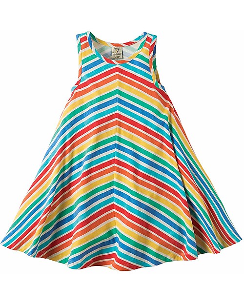Frugi Abito Scamiciato Twirly, Rainbow Candy Stripe - Jersey di Cotone Bio Vestiti_