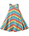 Frugi Abito Scamiciato Twirly, Rainbow Candy Stripe - Jersey di Cotone Bio Vestiti_