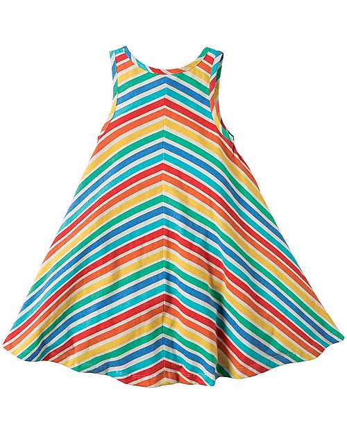 Frugi Abito Scamiciato Twirly, Rainbow Candy Stripe - Jersey di Cotone Bio Vestiti_