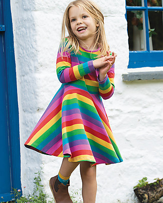 Frugi Abito Skater Sofia - Righe Arcobaleno - Cotone bio elasticizzato Vestiti