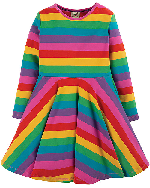 Frugi Abito Skater Sofia - Righe Arcobaleno - Cotone bio elasticizzato Vestiti_