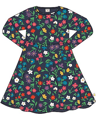 Frugi Abito Sofia Skater - Blu Indaco/Fiori - Cotone Organico GOTS Vestiti_