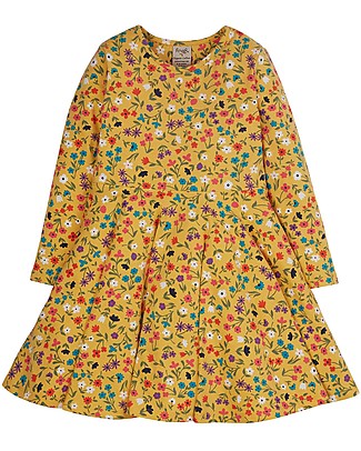 Frugi Abito Sofia Skater - Giallo Ocra/Fiori - Cotone Organico GOTS Vestiti_