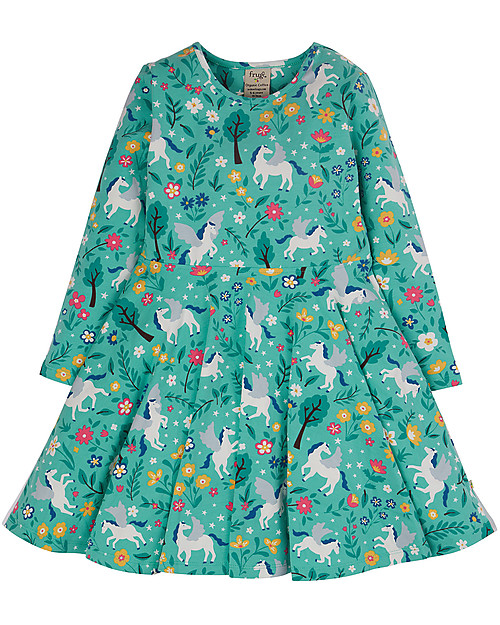 Frugi Abito Sofia Skater - Verde Acqua/Unicorni - Cotone Organico GOTS Vestiti_