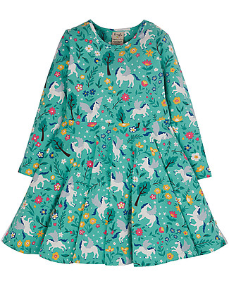 Frugi Abito Sofia Skater - Verde Acqua/Unicorni - Cotone Organico GOTS Vestiti_