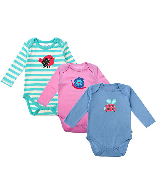Frugi Body a Manica Lunga Creature del Giardino - Pacco da 3 pezzi - 100% Cotone Bio Body Manica Lunga