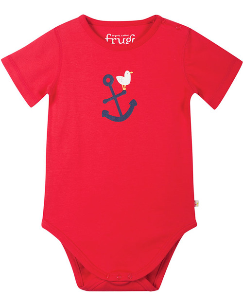 Frugi Body Manica Corta Ancora - Rosso - Cotone Bio 100% Body Manica Corta