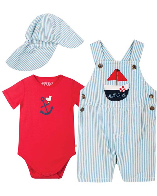 Frugi Body Manica Corta Ancora - Rosso - Cotone Bio 100% Body Manica Corta