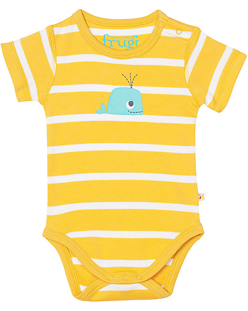 Frugi Body Manica Corta Balena, Giallo - 100% Cotone Bio Body Manica Corta