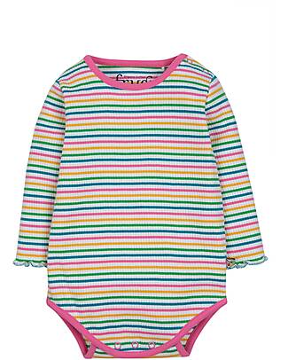 Frugi Body Manica Lunga Lattuce Rib - A Righe Multicolore - Pollinators - Cotone Organico Body Manica Lunga