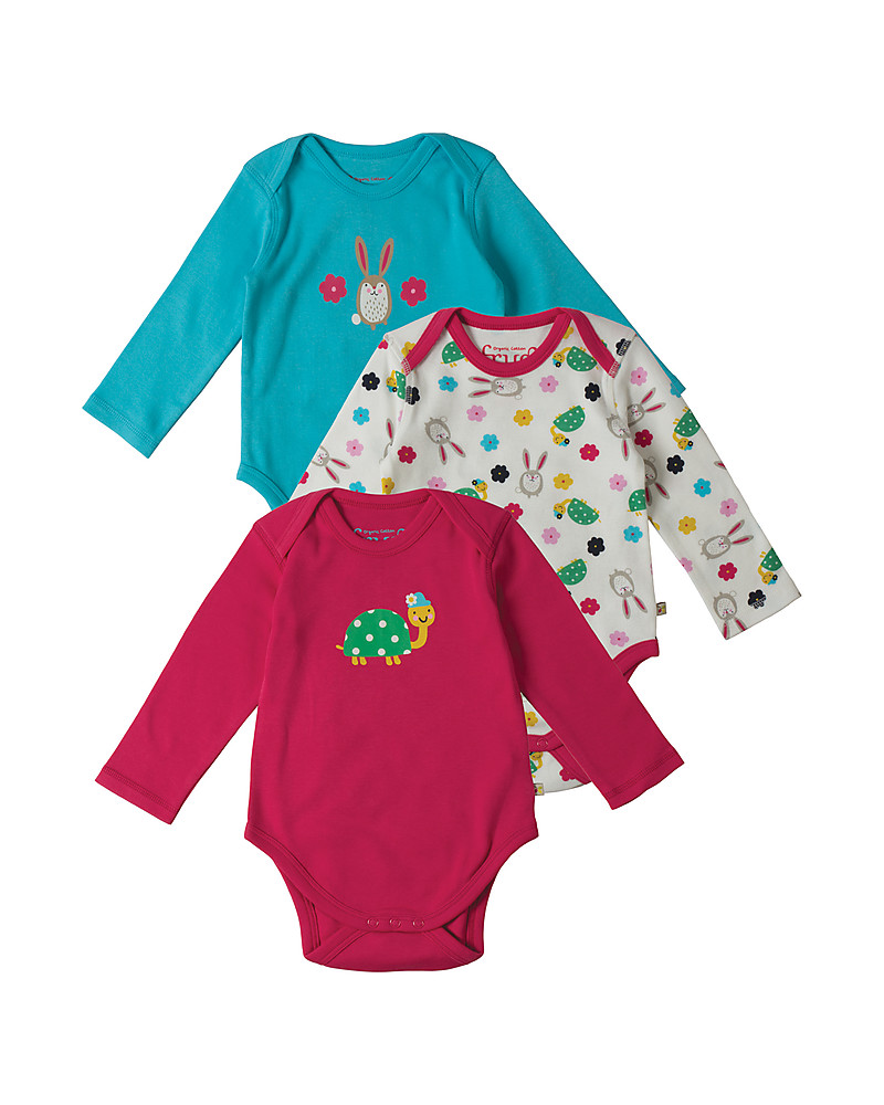 Frugi Body Manica Lunga Lepre e Tartaruga Pacco da 3 100% Cotone