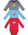 Frugi Body Manica Lunga (Pacco da 3) - Amici Dinosauri (0-3 mesi) - 100% Cotone Bio Body Manica Lunga