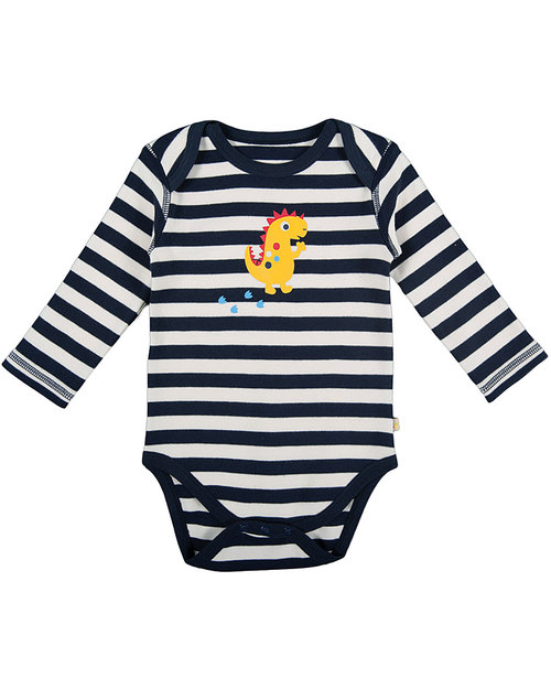 Frugi Body Manica Lunga (Pacco da 3) - Amici Dinosauri (0-3 mesi) - 100% Cotone Bio Body Manica Lunga