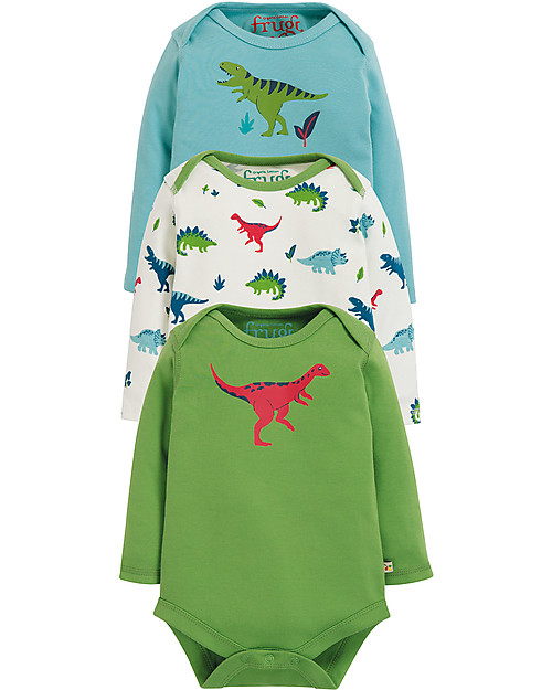 Frugi Body Manica Lunga Super Special, Pacco da 3, DIno - 100% cotone bio Body Manica Lunga