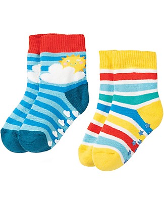 Frugi Calzini Antiscivolo Baby (0-4 anni) - Rainbow Multipack - Pacco da 2 - Perfetti per i primi passi! Calzini