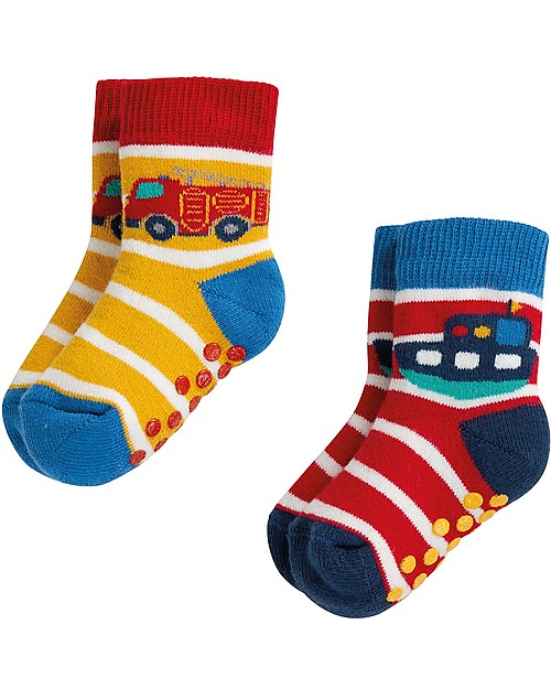 Frugi Calzini Antiscivolo Baby (0-4 anni), Transport Multipack - Pacco da 2 - Perfetti per i primi passi! Calzini Antiscivolo