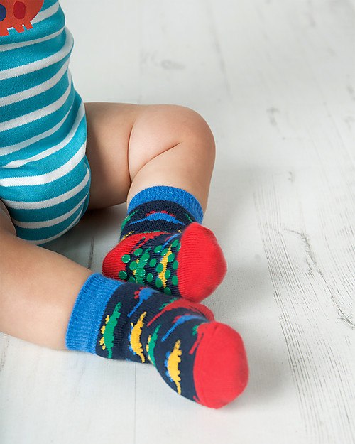Frugi Calzini Antiscivolo Baby, Dinosauri - Pacco da 2 - Perfetti per i primi passi! Calzini Antiscivolo