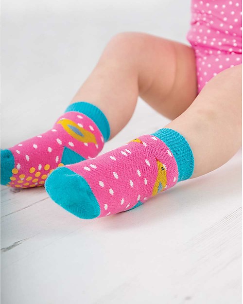 Frugi Calzini Antiscivolo Bimba, Uccellini - Pacco da 2 - Perfetti per i primi passi! Calzini Antiscivolo