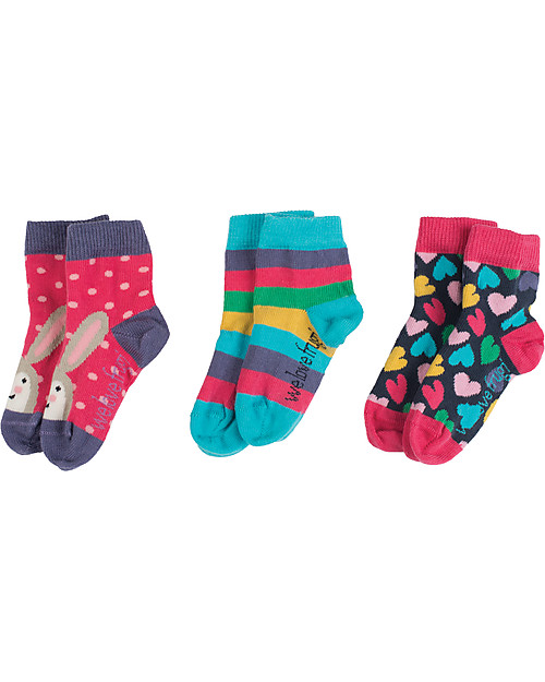 Frugi Calzini Bimba, Pacco da 3, Cuoricini - Cotone Bio Calzini