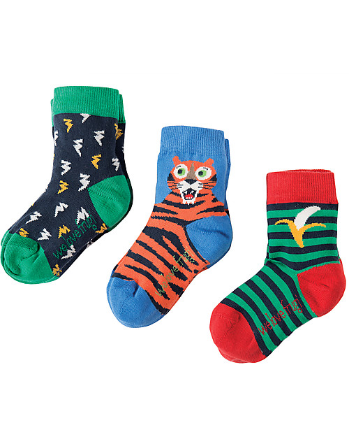 Frugi Calzini Bimbi, Pacco da 3, Tiger - Cotone Bio Calzini
