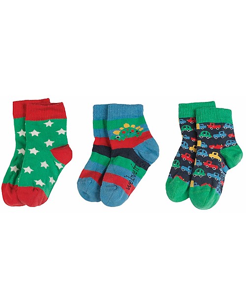 Frugi Calzini Bimbo, Pacco da 3, Macchinine - Cotone Bio Calzini
